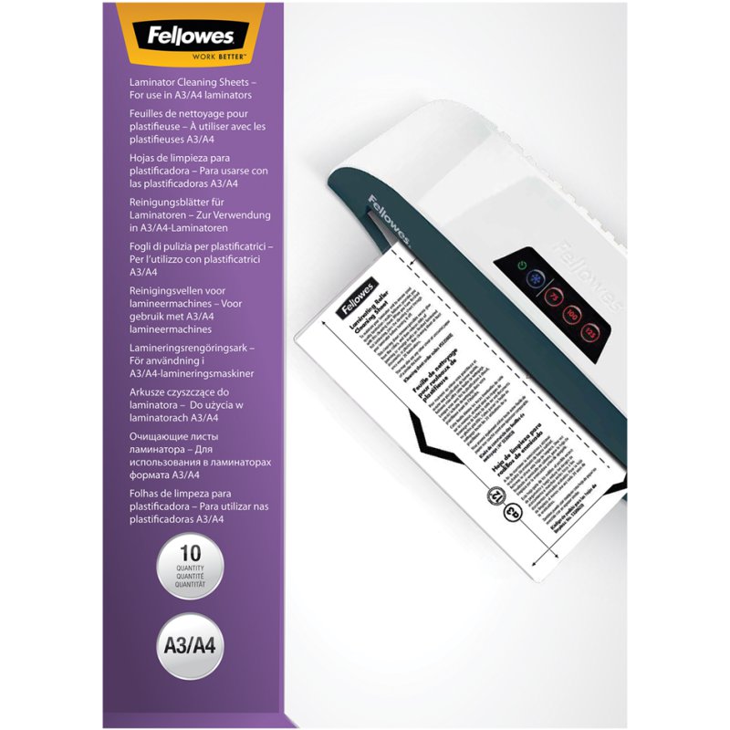 Fellowes laminator cleaning cards, A4, 10 pieces